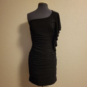 Taboo Black One Shoulder Ruched Knit Dress Size Medium